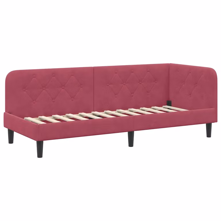 Estructura de cama de esquina vidaXL tapizada en terciopelo rojo de 80 x 200 cm