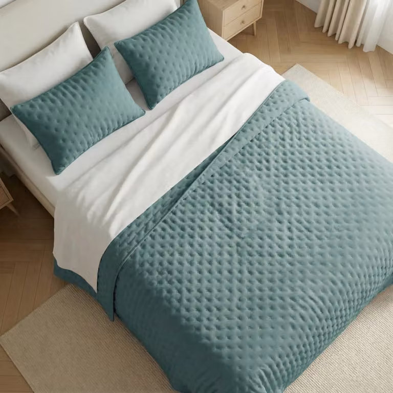 Colcha acolchada de microfibra extrasuave en azul turquesa para cama de 150/160 cm, An x Al: 250 x 270 cm