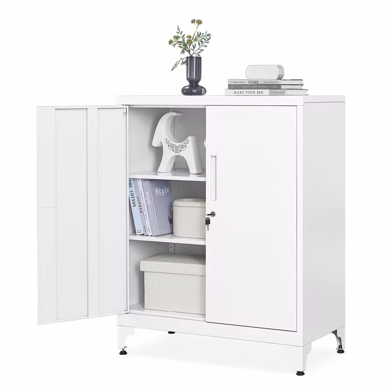 SONGMICS Archivador de Oficina de Metal con 2 Puertas con Cerradura y Estantes Ajustables, Blanco Mate, An/P/Al: 80 x 40 x 90 cm