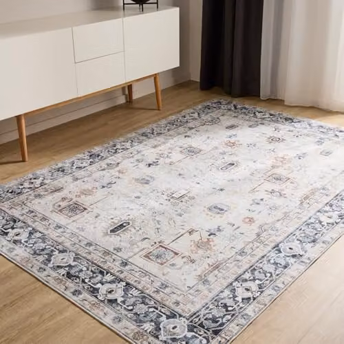 Alfombra de salón Benuta Basic George en crema y gris, diseño vintage abstracto de forma rectangular, lavable y antideslizante, An/P: 240 x 340 cm