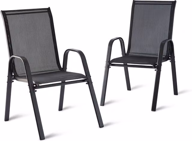Set de 2 sillas de jardín Relaxdays apilables con reposabrazos en color antracita y estructura de acero con tejido resistente a los rayos UV