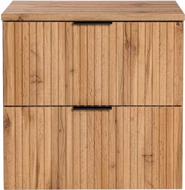 Mueble de baño suspendido Zevara con encimera y diseño estriado en color natural claro, An: 60 cm, Al: 46 cm, P: 29 cm