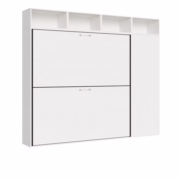 Litera abatible horizontal Itamoby con armario integrado y estantes, efecto madera fresno blanco, An/P/Al: 80 x 190 x 231,1 cm