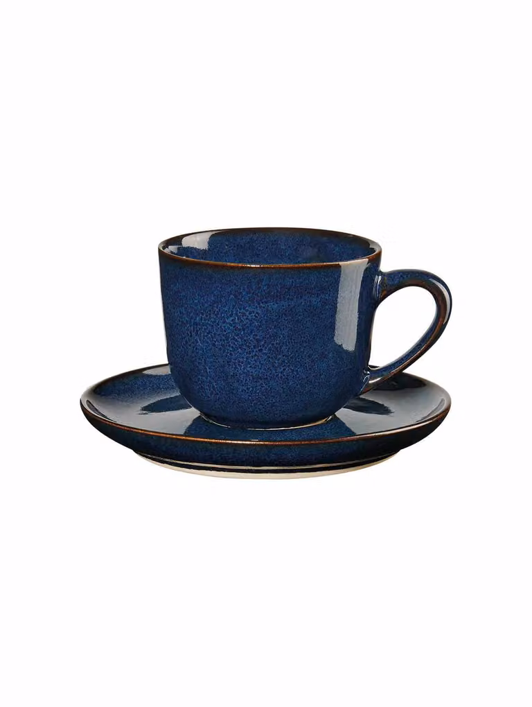 Taza de espresso ASA con platillo de gres color azul, capacidad de 0,09 l, Diámetro: 6,7 cm, Altura: 5,5 cm