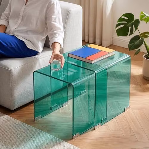 Conjunto de 2 Mesas Nido Kariengem de en.casa en Vidrio Templado Verde An/P/Al: 42 x 42 x 42 cm