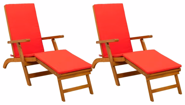 Set de 2 tumbonas plegables Syfax en madera de acacia roja con reposacabezas ajustable y reposabrazos, An/P/Al: 55 x 146 x 91 cm