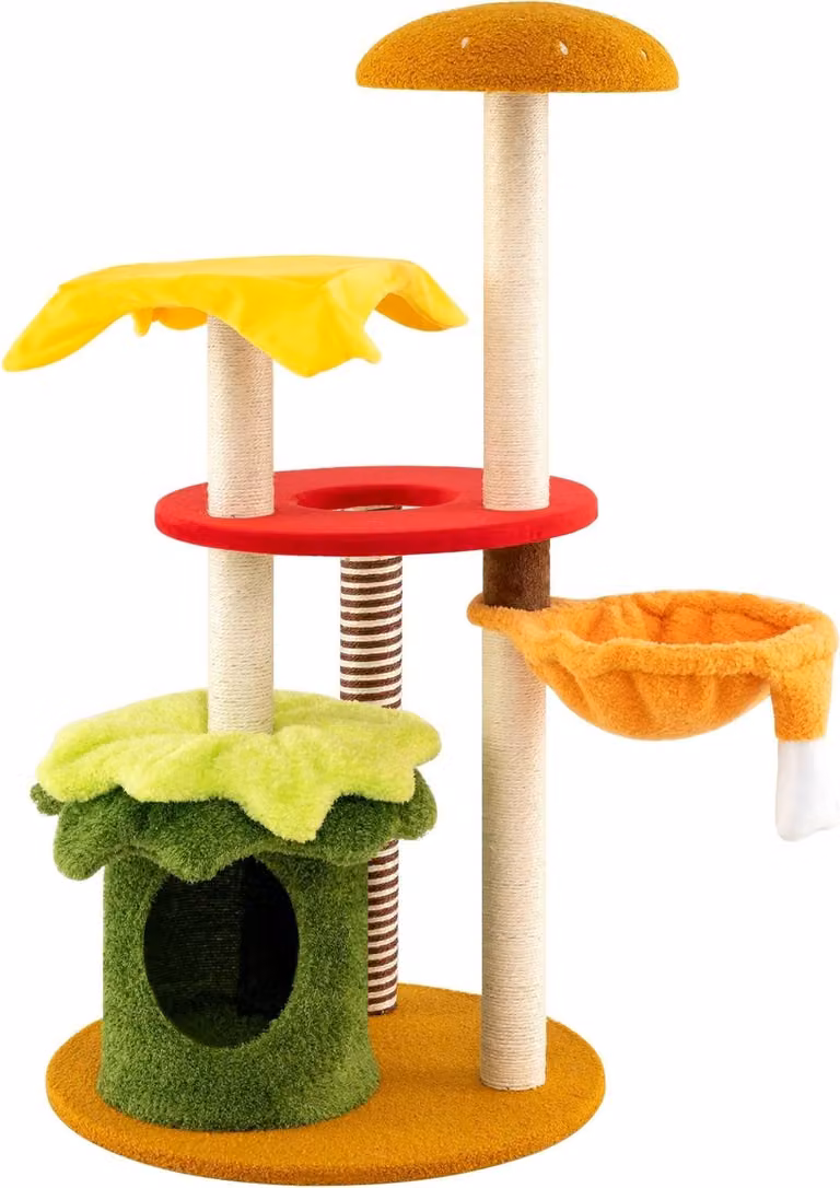 Árbol para gatos Northix multicolor con cesta, cueva, juguetes integrados y rascador de sisal, Altura: 117 cm