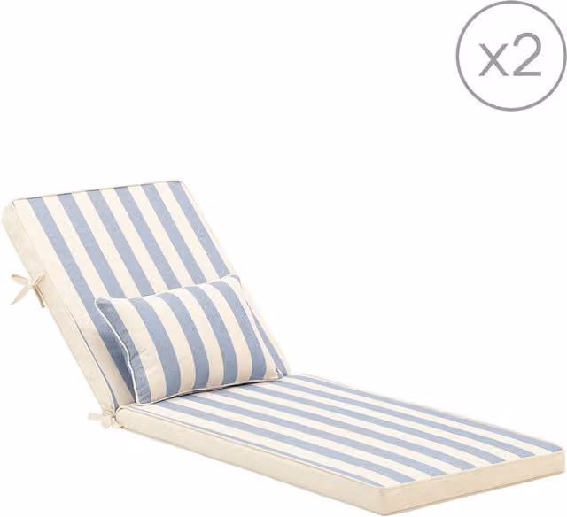 Pack de 2 cojines para tumbona de jardín con diseño de rayas marítimas de DEFORA HOME en color azul y beige