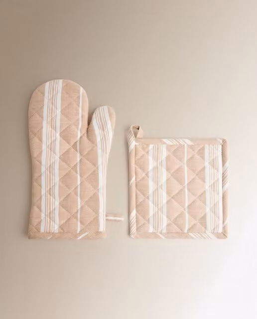 Set de manopla y agarrador Raya de El Corte Inglés en algodón color beige para adultos