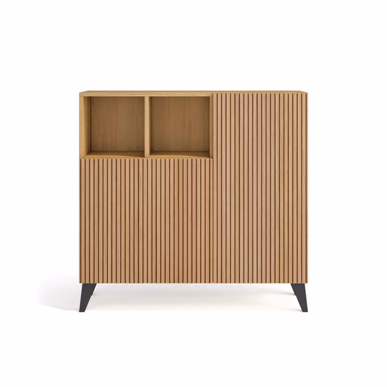 Mueble zapatero Moss de HERDASA en melamina roble dorado con patas de haya y acabado grafito, An/P/Al: 90 x 27 x 87 cm