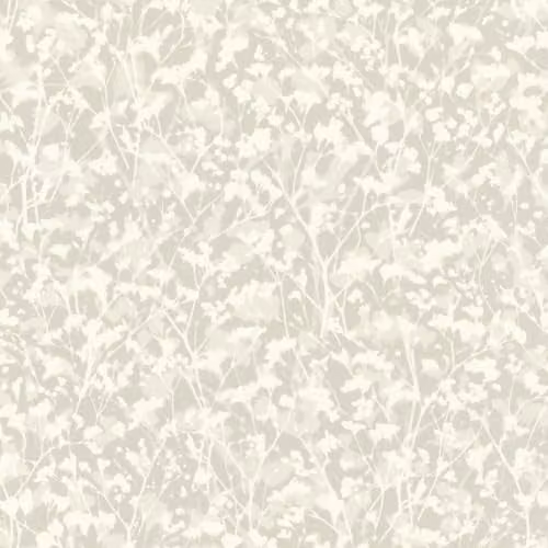 Papel pintado no tejido Rasch Amara con diseño floral de ramas y hojas en blanco y gris, lavable y resistente, 10,05 x 0,53 m