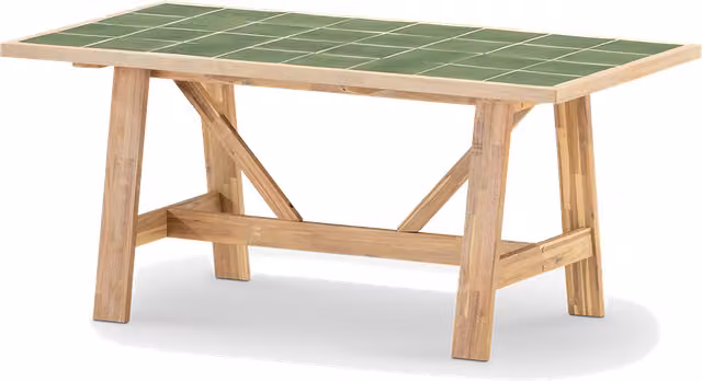 Mesa de comedor para jardín rectangular de madera de acacia y cerámica verde de Defora Home