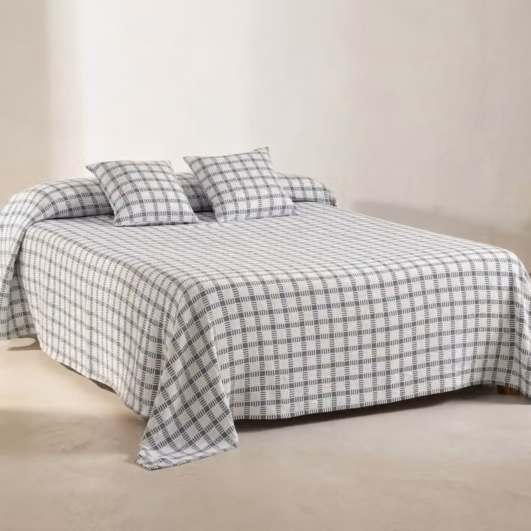 Colcha de algodón Gamusi con diseño de cuadros jacquard en azul para cama de 105 cm, An/P/Al: 200 x 270 cm