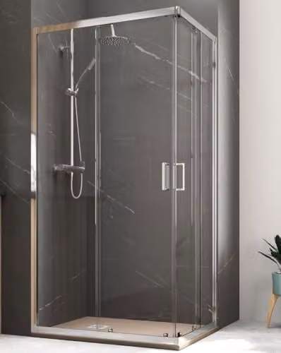 Mampara de ducha rectangular angular corredera B Baño Total con 2 puertas y 2 paneles fijos, cristal templado transparente de 5 mm con tratamiento easy clean y perfil de cromo, An: 90 cm, Al: 190 cm, Adaptable 70 cm