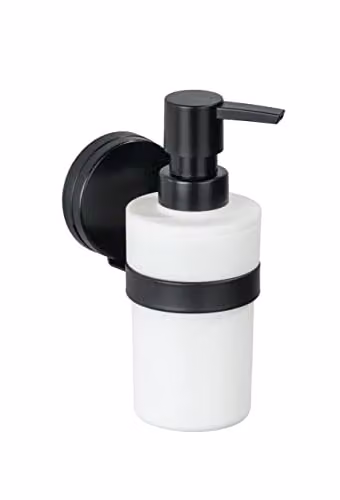 Dispensador de jabón líquido Wenko Static-Loc Plus Pavia Negro, capacidad 220 ml, An/P/Al: 6 x 9 x 16 cm