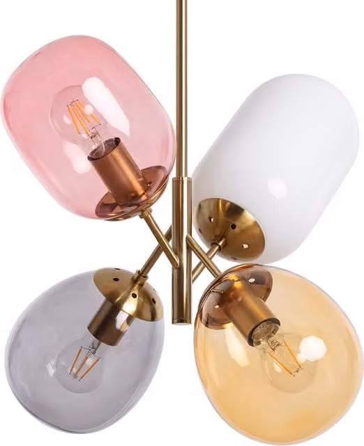 Lámpara colgante Papallona LEDKIA de metal y cristal multicolor con acabado latón para interior