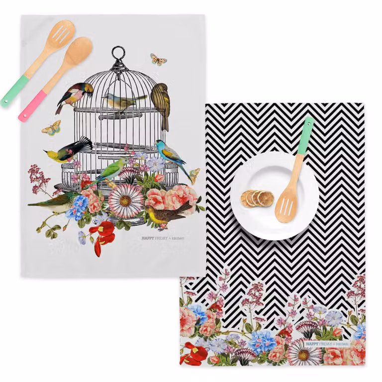Pack de 2 paños de cocina Happyfriday multicolor de algodón, 70 x 50 cm