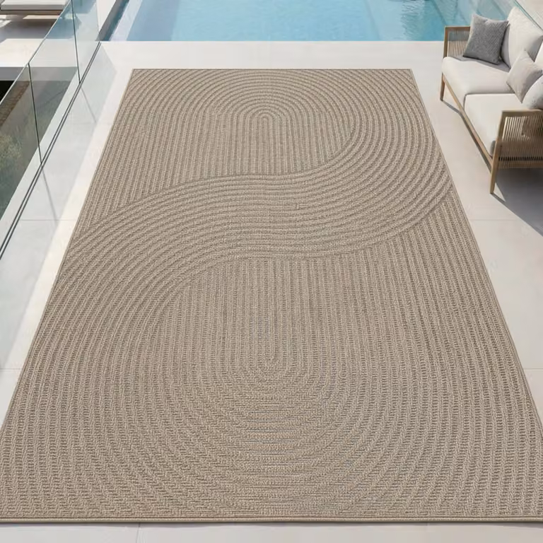 Alfombra para exteriores Teppich-Traum con diseño de rayas moderno en color beige, ideal para terraza, jardín o balcón, An/P: 200 x 280 cm