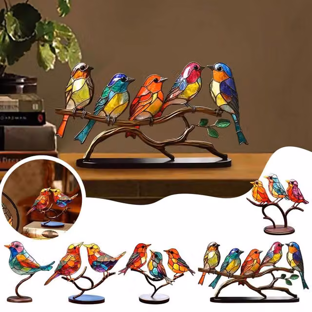 Set de 2 Figuras Decorativas de Animales Aéreos de la marca Infinite, Adorno de Acrílico con Colores Vivos y Estilo Abstracto para Mesa