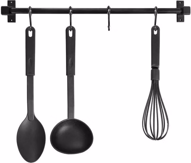 Colgador de utensilios de cocina NORTHIO de metal en color negro para montaje en pared