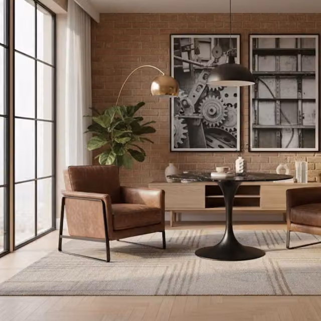 Mesa de comedor redonda Circe de DUZZLE en cerámica negra y metal con acabado brillante de 120 cm de diámetro