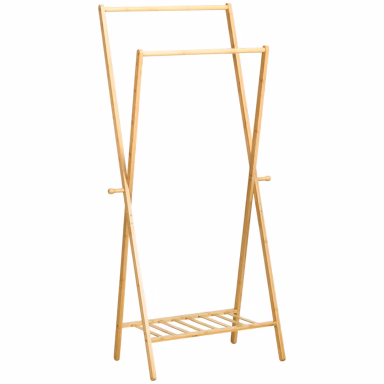 Perchero de pie Homcom de bambú y madera en color marrón An/P/Al: 74 x 42 x 150 cm