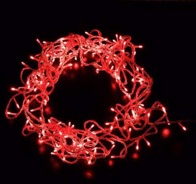 Guirnalda LED F-BRIGHT Roja de 144 LED con Cable Transparente de 13,8 m, Conectable e IP20