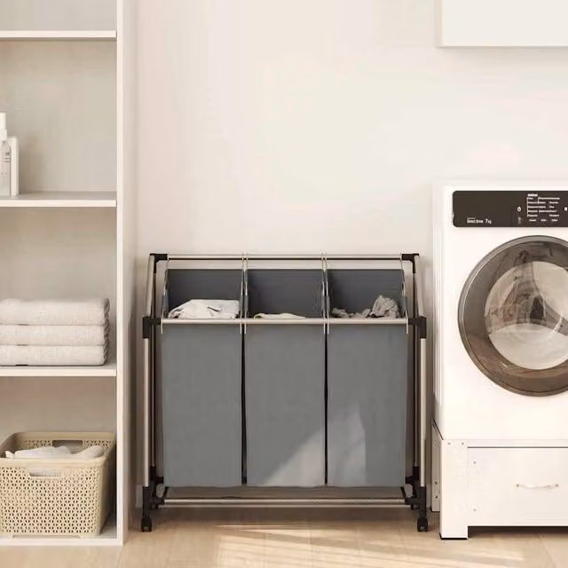 Cesto de ropa con ruedas de 3 compartimentos vidaXL, color gris
