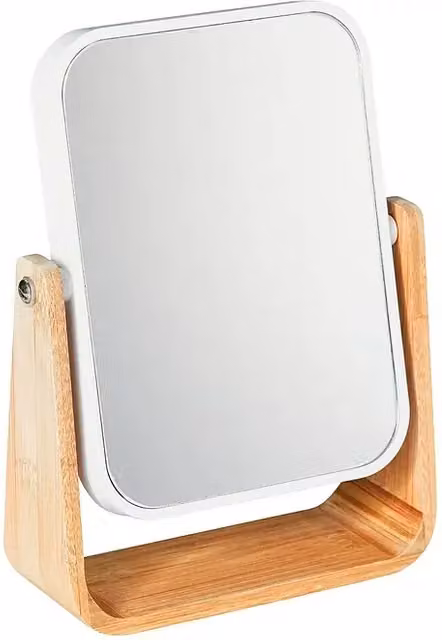 Espejo cosmético de sobremesa Venus en color blanco y madera, rectangular, An/Al: 16,2 x 22 cm