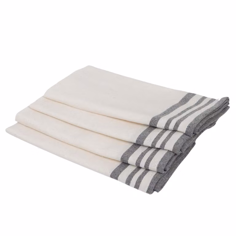 Pack de 4 servilletas de algodón con rayas de la marca MAHDIA en blanco y gris, An/An/Al: 45 x 45 cm