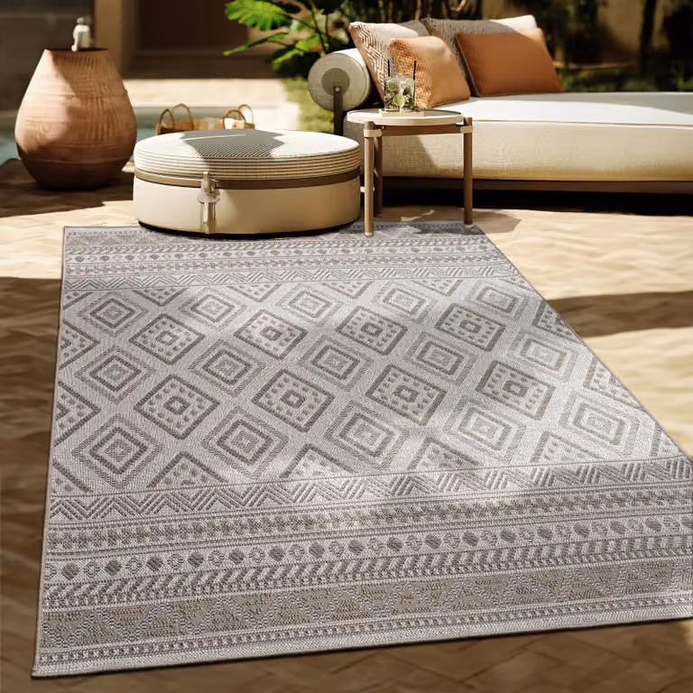 Alfombra Paco Home de estilo boho y étnico para exterior o interior, redonda, color beige, Diámetro: 200 cm