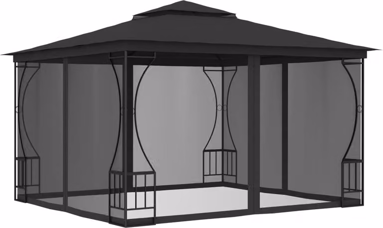 Cenador Syfax con redes para jardín y terraza en gris antracita An/P/Al: 300 x 300 x 265 cm