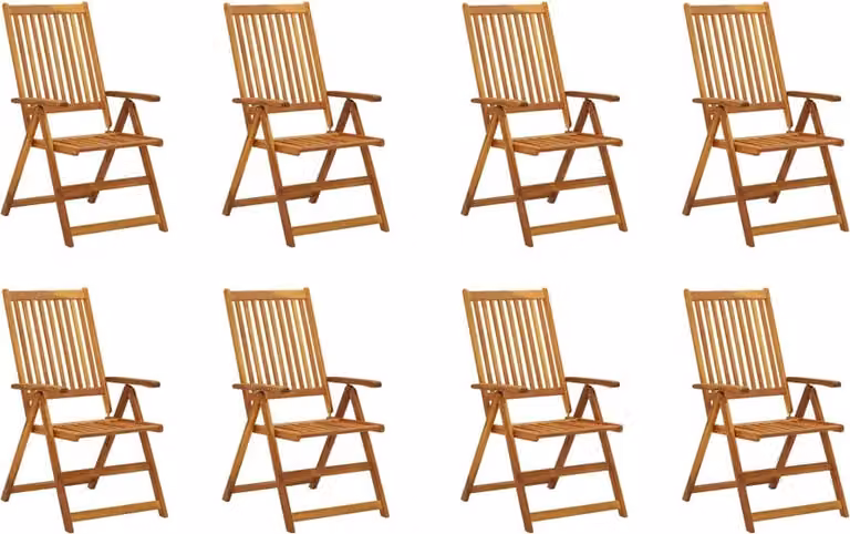 Set de 8 sillas de jardín plegables Syfax de madera de acacia aceitada en color marrón y multicolor con reposabrazos