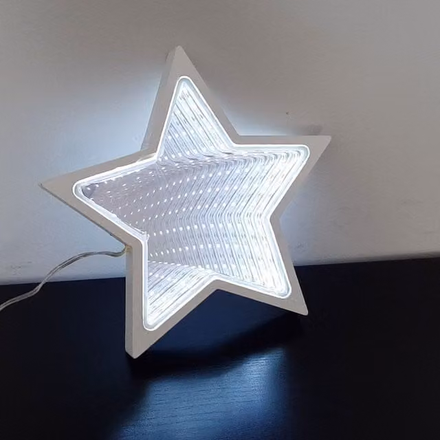 Estrella LED de madera blanca F-BRIGHT con efecto 3D para decoración navideña de mesa