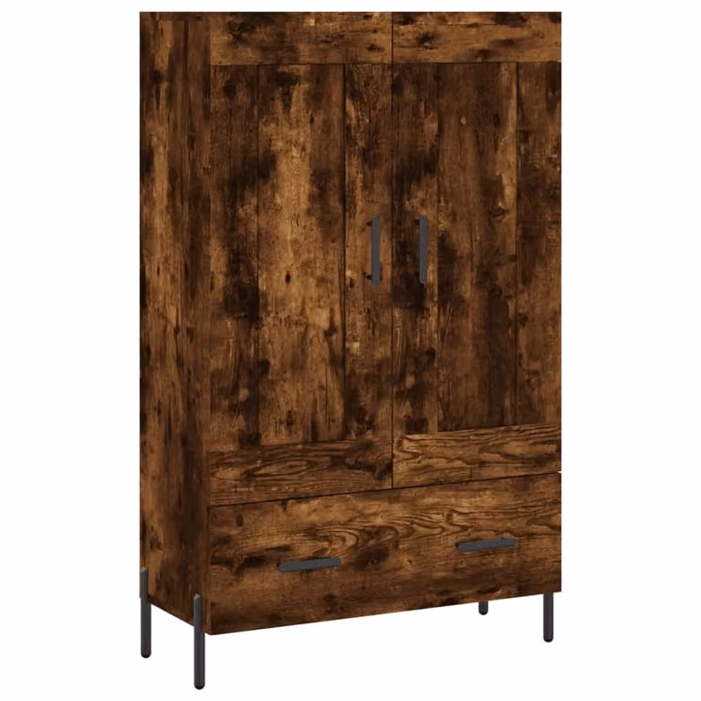 Aparador alto vidaXL de madera de ingeniería y metal en color roble ahumado, An/P/Al: 69,5 x 31 x 115 cm