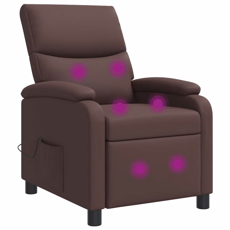 Silla de masajes reclinable vidaXL en cuero sintético marrón con reposabrazos para adultos