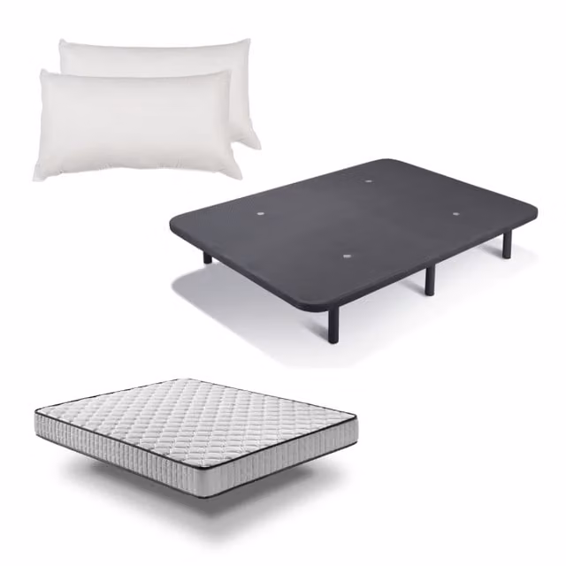 Pack de MESEFOR con Base Tapizada 3D con Válvulas Aireadoras, Colchón Pro Nature y Almohada de Fibra de Regalo, Gris, An/P/Al: 90 x 190 cm