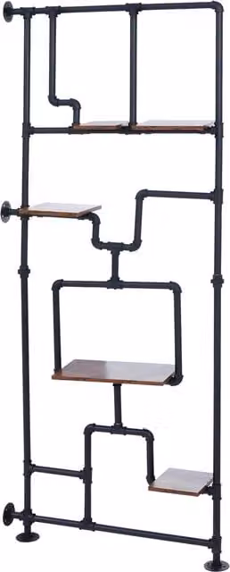 Separador de ambientes con estantería Mendler HWC-P10 de estilo industrial en metal y MDF, color marrón oscuro, Al x An x P: 203 x 80 x 20 cm