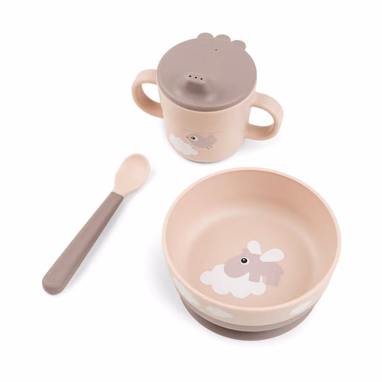 Set de vajilla para la primera comida Done by Deer Happy Clouds de 3 piezas en color rosa