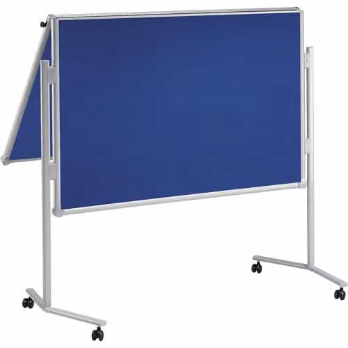 Panel de moderación móvil y plegable MAULpro de superficie textil azul y gris con estructura de aluminio An/P/Al: 150 x 120 cm