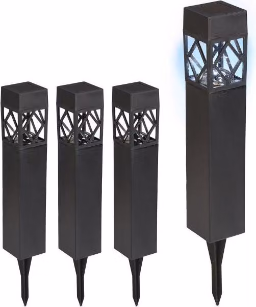 Lámpara solar LED de pie con efecto de acento y sensor crepuscular para jardín o terraza, color negro, con estaca de suelo