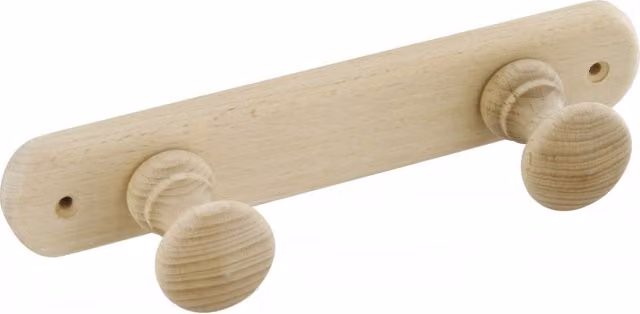 Perchero de madera de haya natural MOTTEZ con 2 cabeceras, color beige y marrón, An/P/Al: 23 x 6 x 4,2 cm