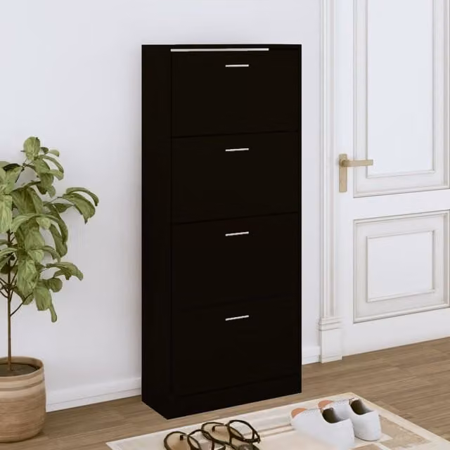 vidaXL Zapatero moderno de madera negro mate An/P/Al: 63 x 24 x 147 cm
