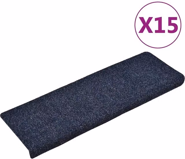 Set de 15 felpudos autoadhesivos para escaleras Vidaxl, color azul, forma rectangular, An/P/Al: 65 x 21 x 4 cm