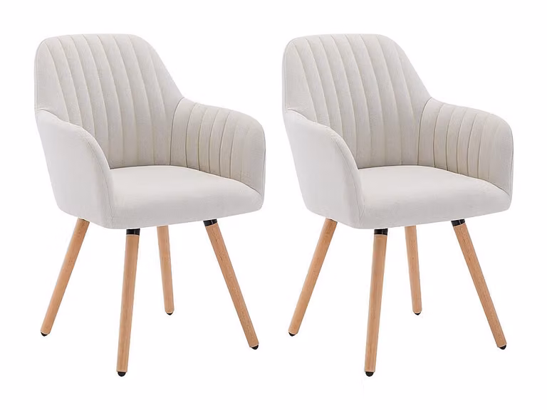 Juego de 2 sillas con brazos ELEANA en tela y metal color beige de estilo escandinavo