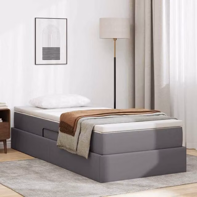 Cama con almacenamiento y colchón híbrido Maison Exclusive en color gris, An/P/Al: 90 x 190 x 48.5 cm