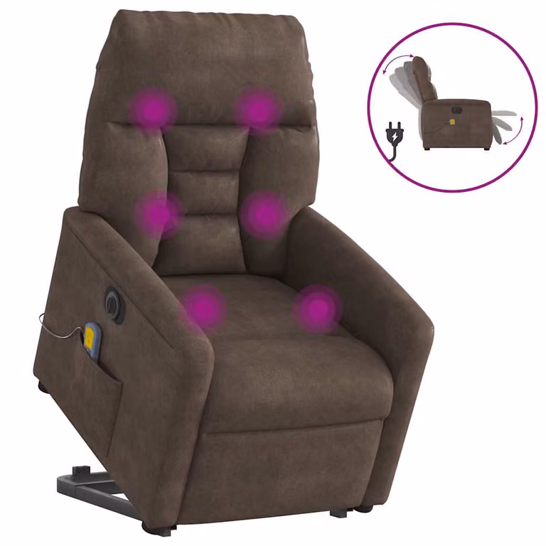 Sillón de masaje eléctrico reclinable y elevable vidaXL en microfibra marrón para mayores
