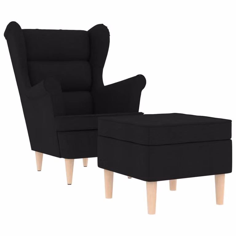 Sillón relax con reposapiés vidaXL en tela negra para salón o dormitorio