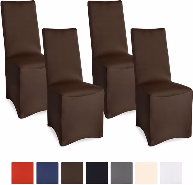 Set de 4 fundas elásticas para sillas de comedor Beautissu Modelo Leona en color marrón con tejido bi-elástico Oeko-Tex