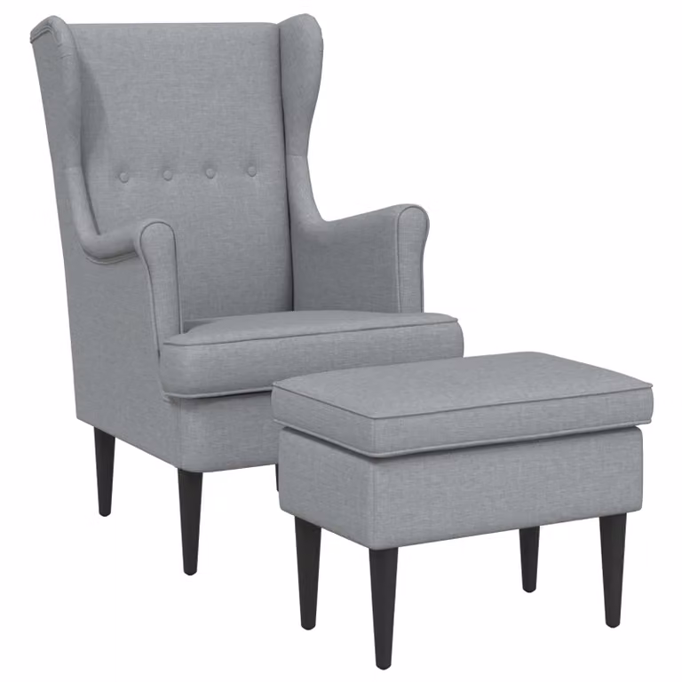 Set de sillón con pouf vidaXL de estilo moderno en color gris claro y tapizado de tela
